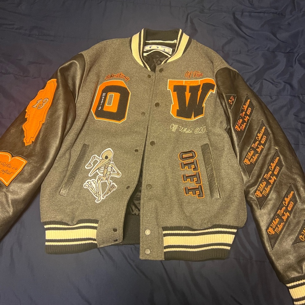 Off-White Leather Wool Varsity Jacket